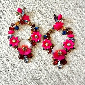J Crew Crystal Sequin Large Hoop Statement Pink /Multi Color Earrings NWT